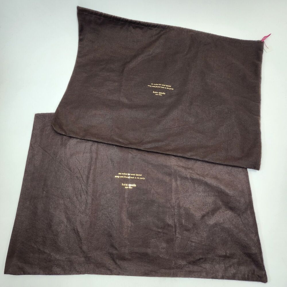 2 Kate Spade She Tucked Her Coral Lipstick Drawstring Dust Bags Brown 19.5 x 17